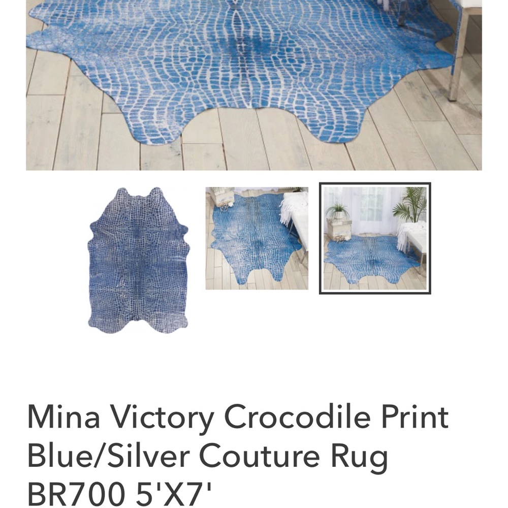 Mina Victory Blue Silver Crocodile Print Rug by Nourison Luxury